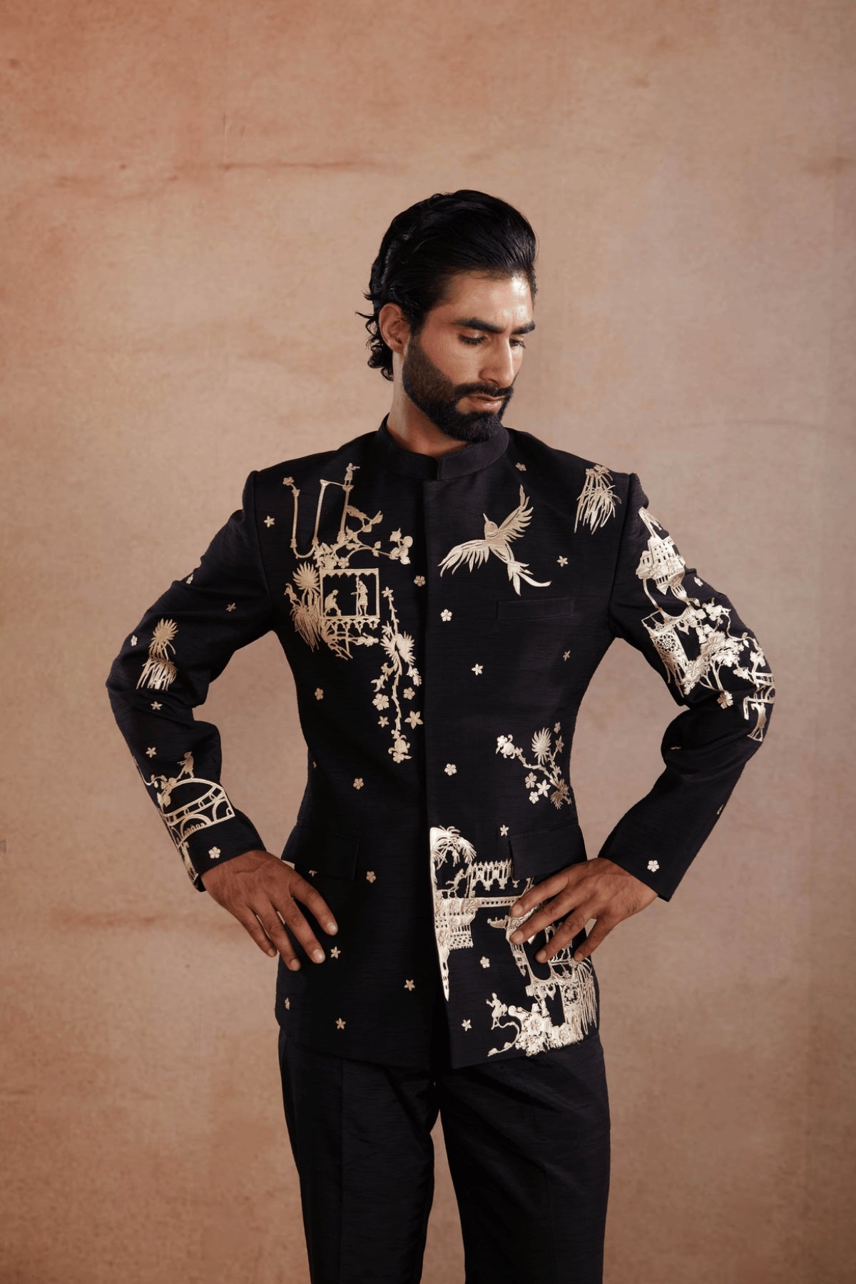 Black Raw Silk Jodhpuri Suit