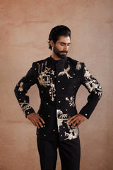 Black Raw Silk Jodhpuri Suit