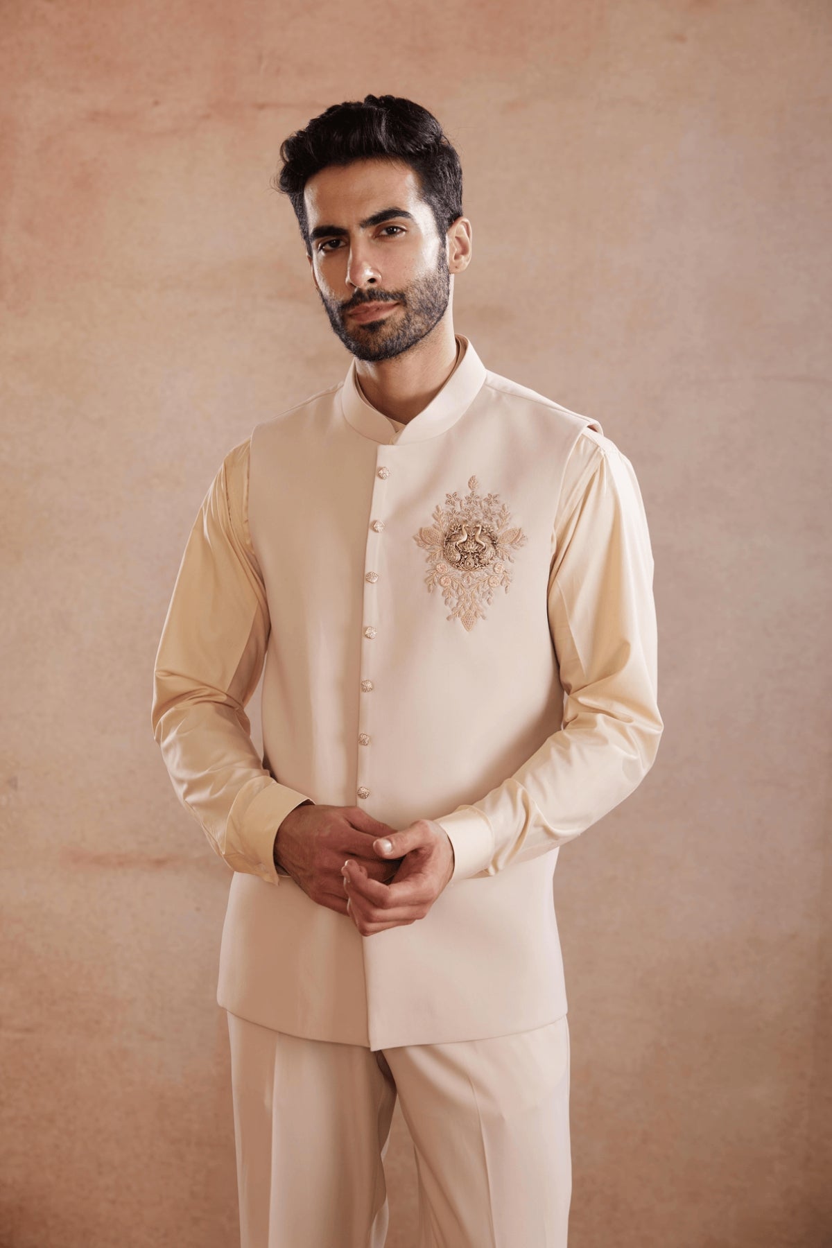 Cream Silk Sadri Set