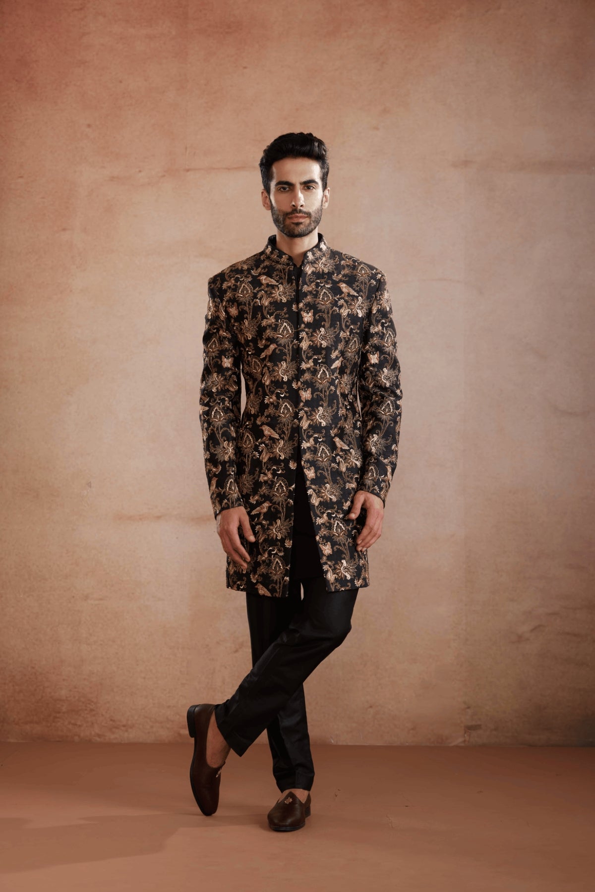 Black Raw Silk Indo-Western