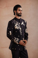 Black Raw Silk Jodhpuri Suit