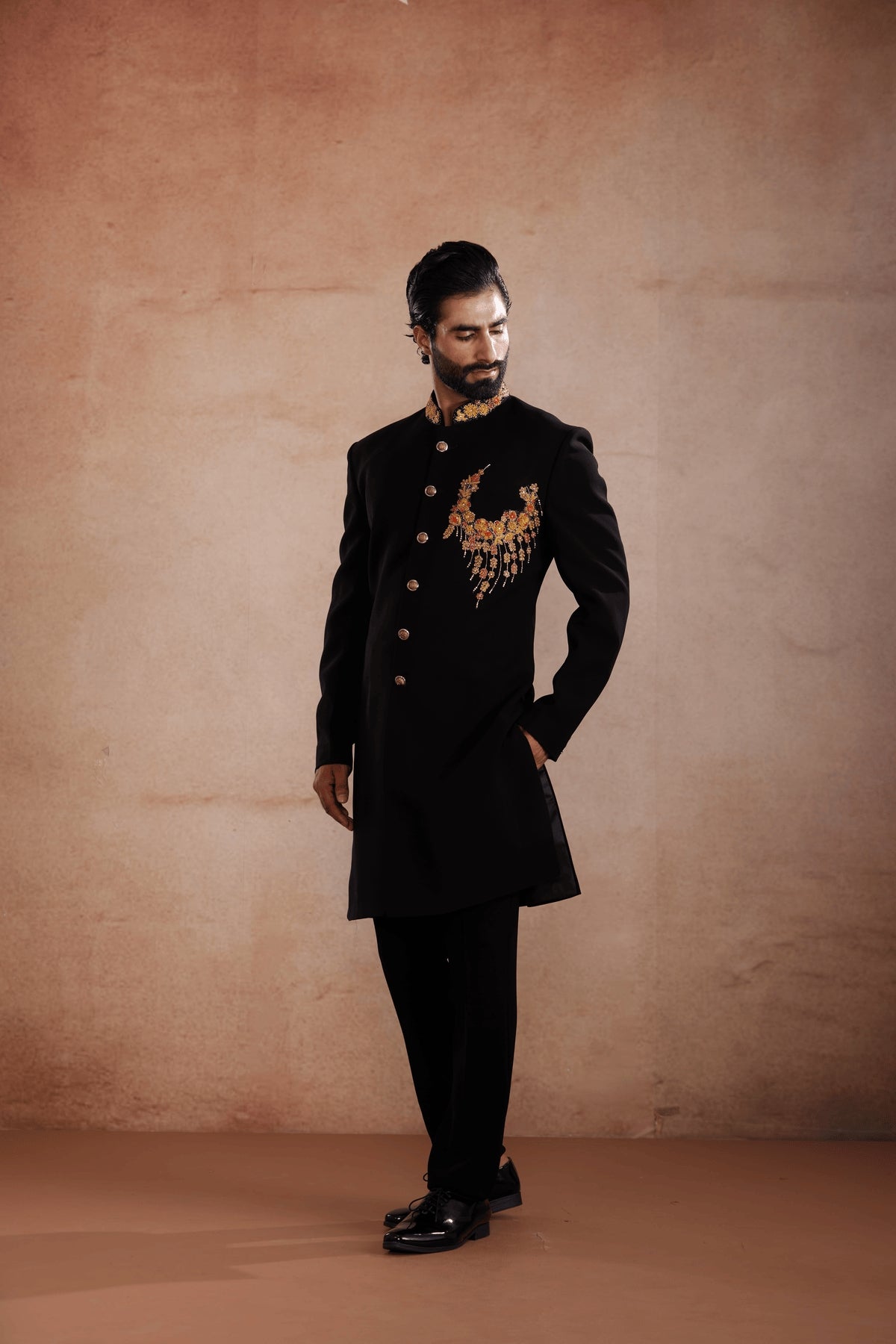 Black Floral Embroidered Indo-Western