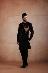 Black Floral Embroidered Indo-Western