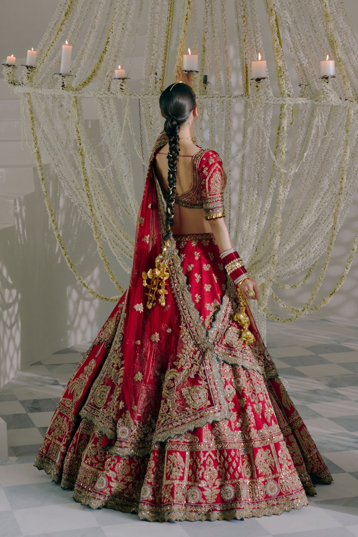 Red Silk Zardozi Lehenga