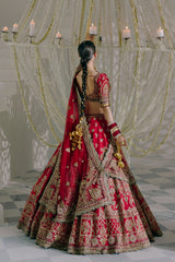 Red Silk Zardozi Lehenga