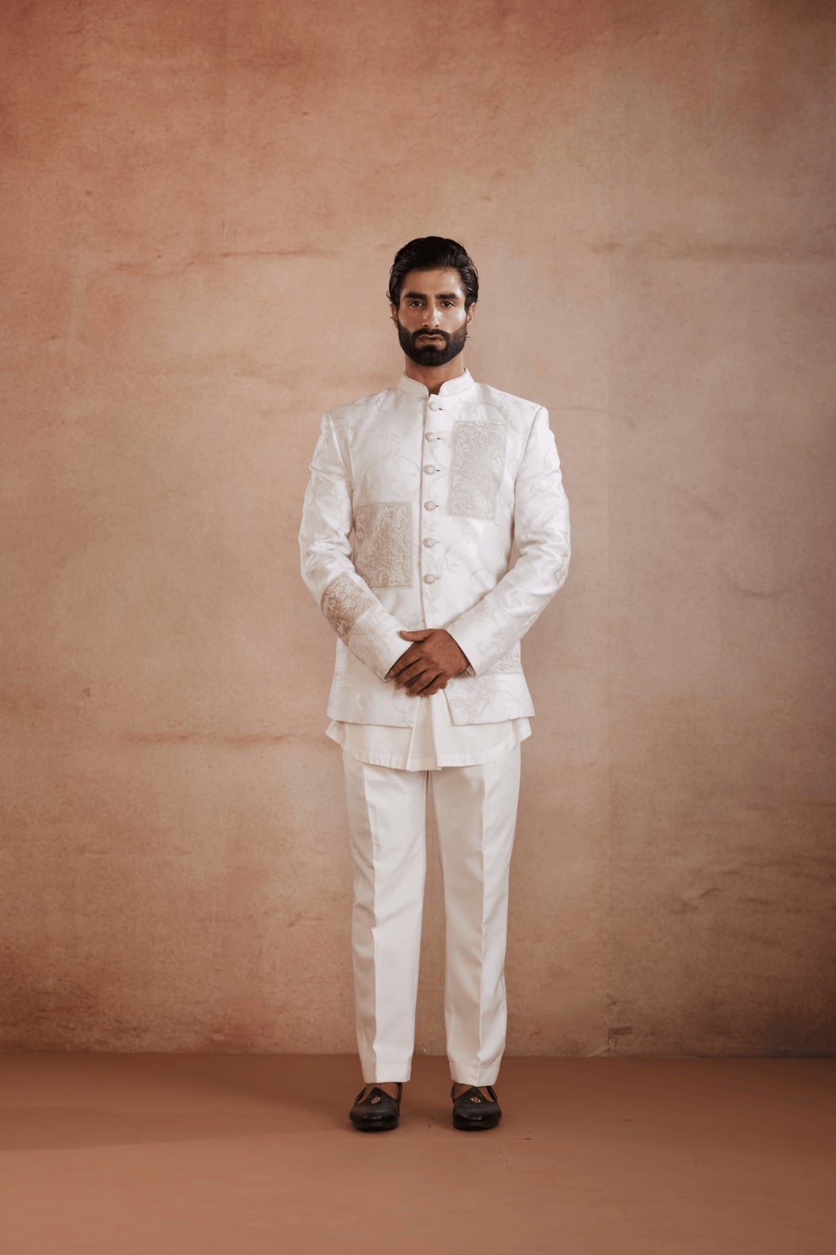 Ivory Raw Silk Indo-Western Set