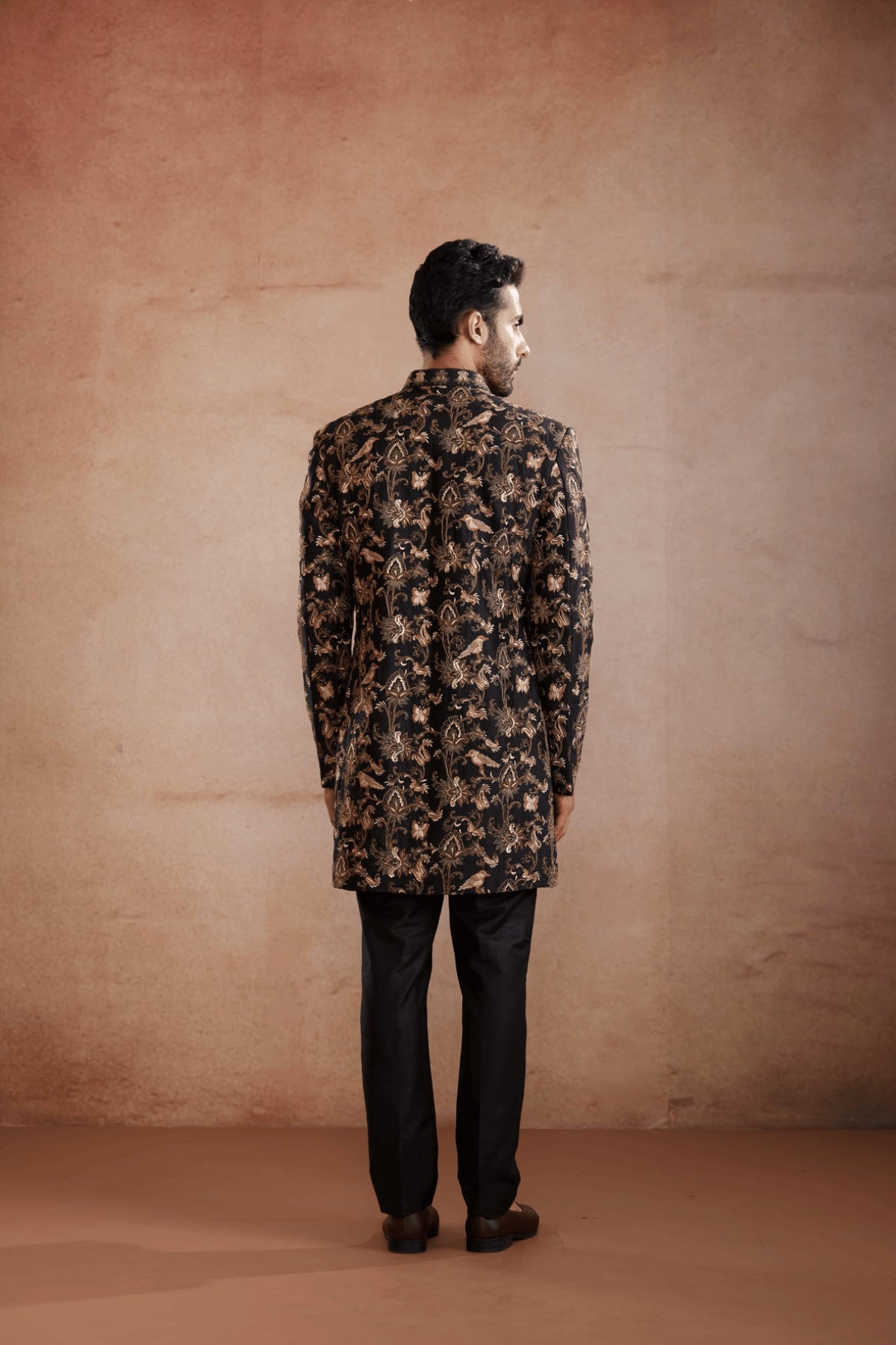 Black Raw Silk Indo-Western
