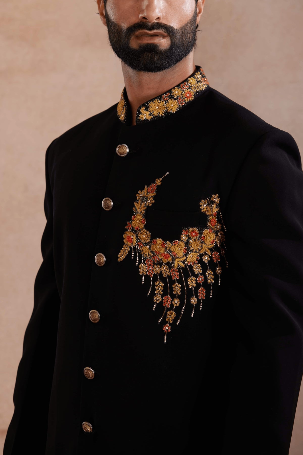 Black Floral Embroidered Indo-Western