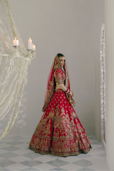 Red Silk Zardozi Lehenga