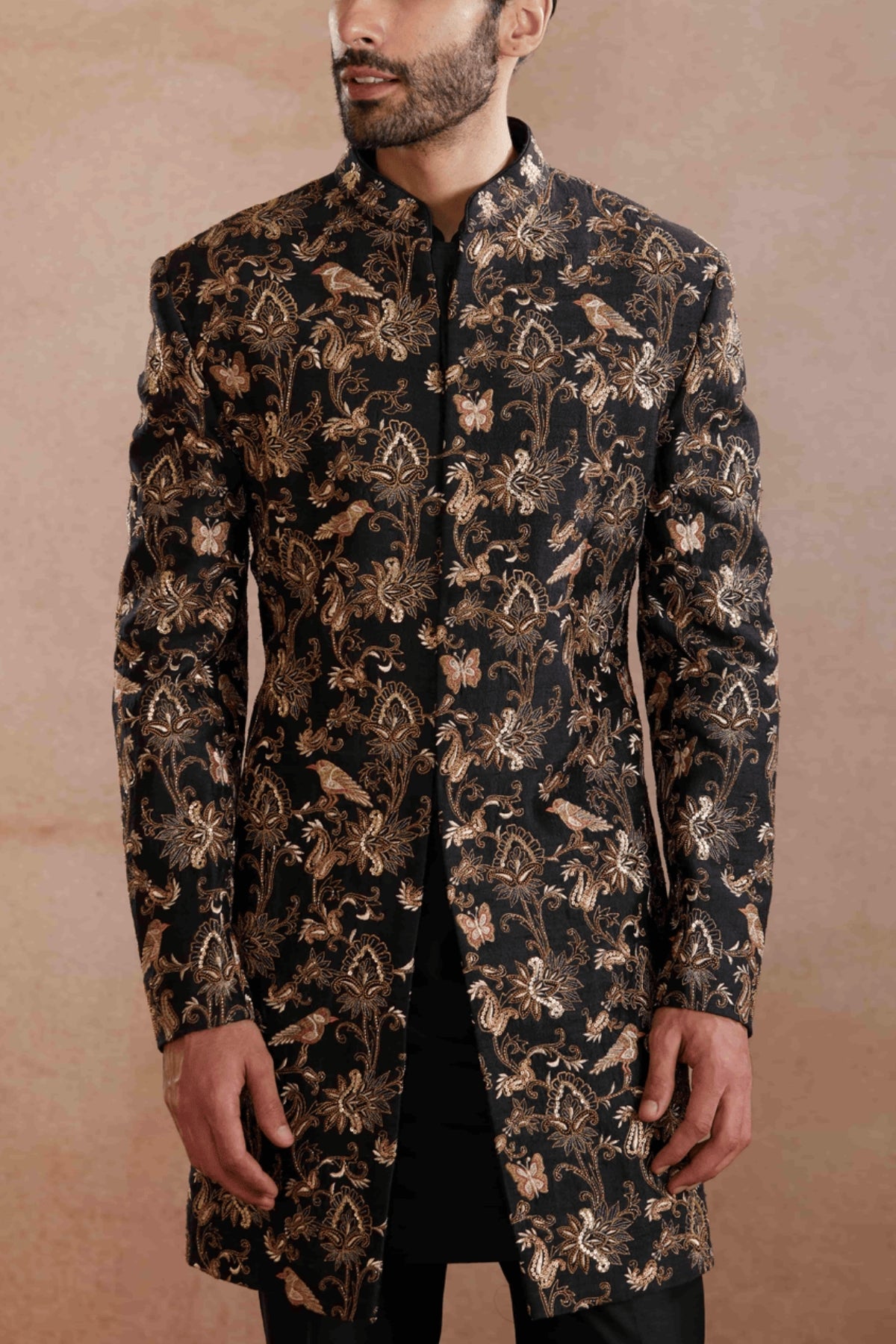 Black Raw Silk Indo-Western