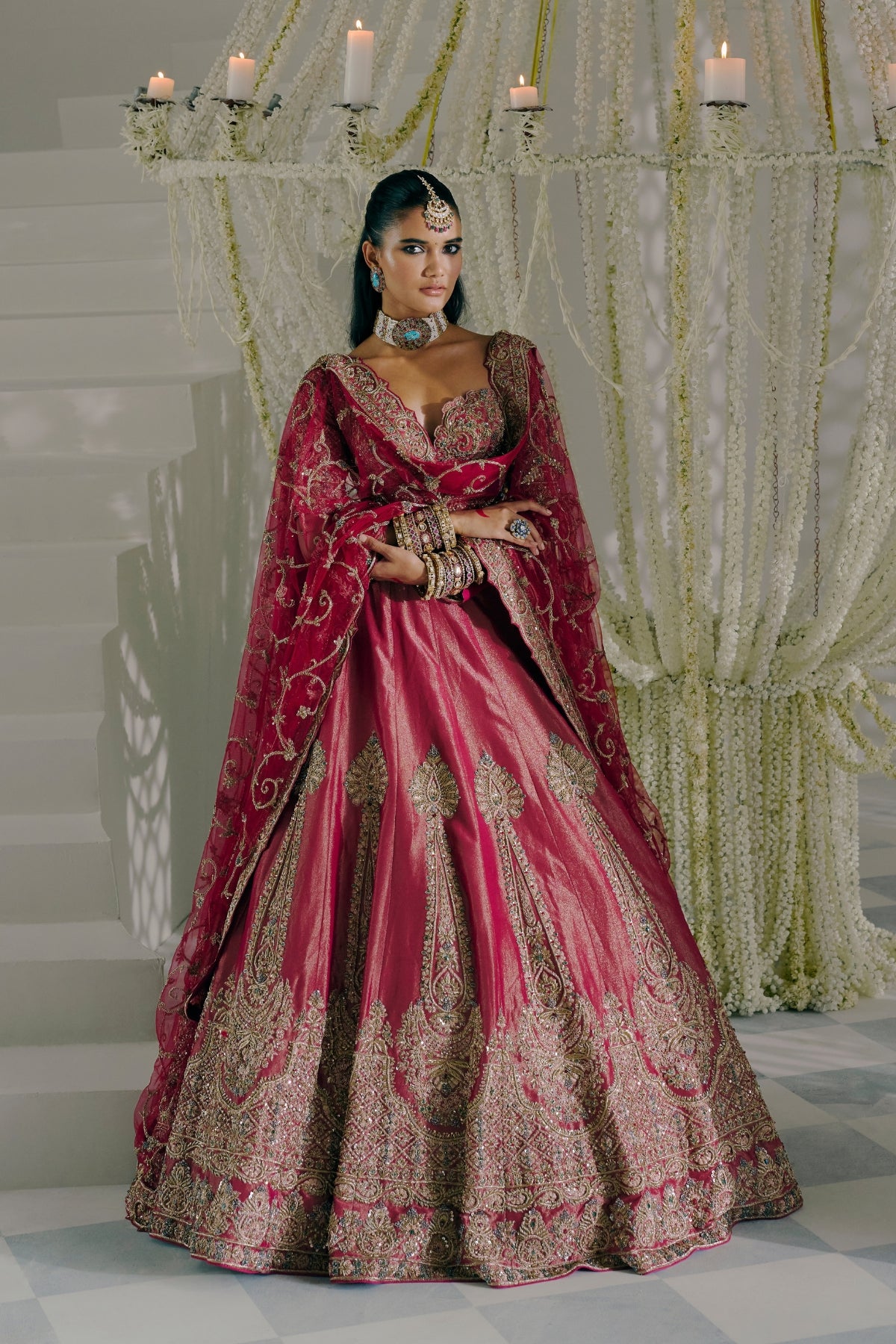 Mehroon Tissue Lehenga