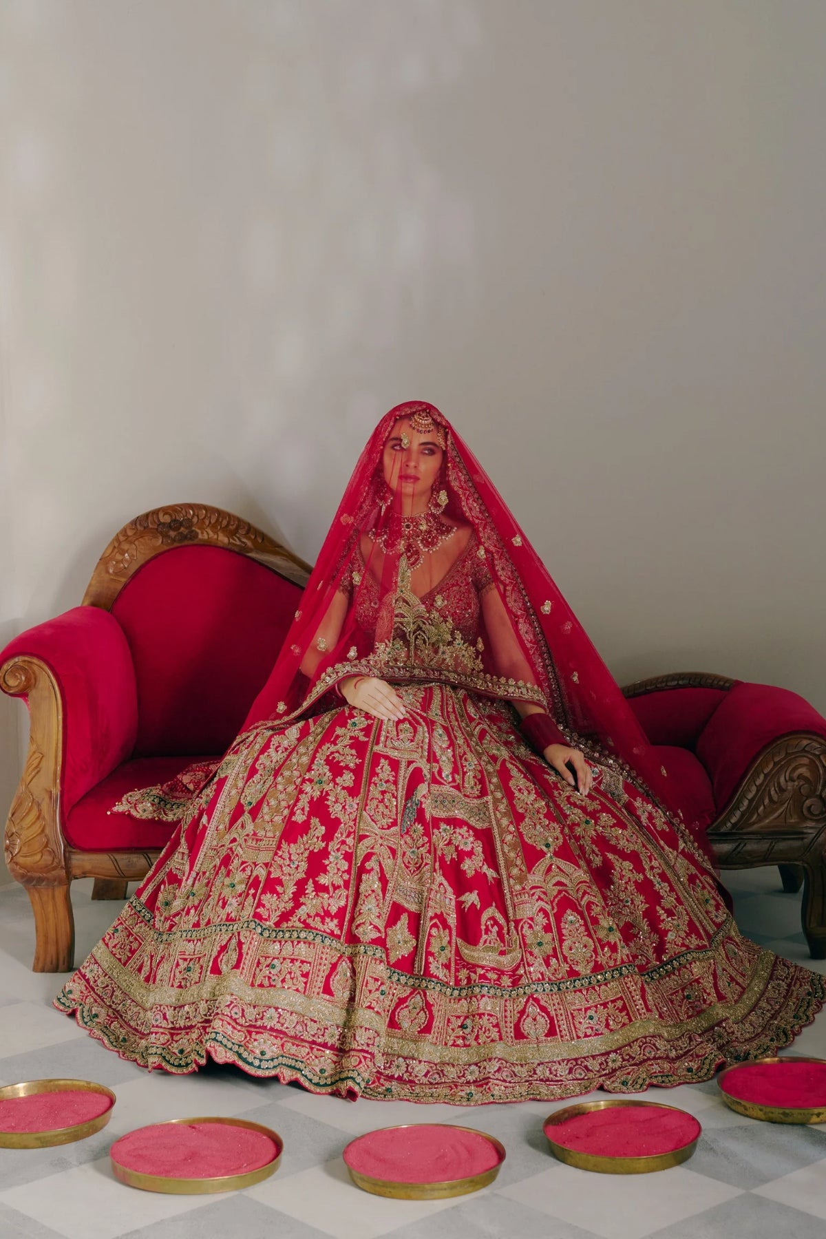 Crimson Red Dabka Lehenga