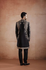 Black Raw Silk Indo-Western with Mirror & Zari work