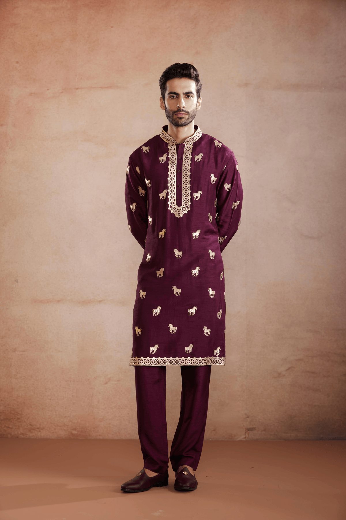Maroon Raw Silk Kurta Set
