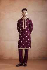 Maroon Raw Silk Kurta Set