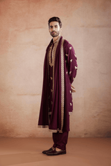 Maroon Raw Silk Kurta Set