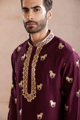 Maroon Raw Silk Kurta Set