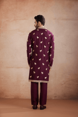 Maroon Raw Silk Kurta Set