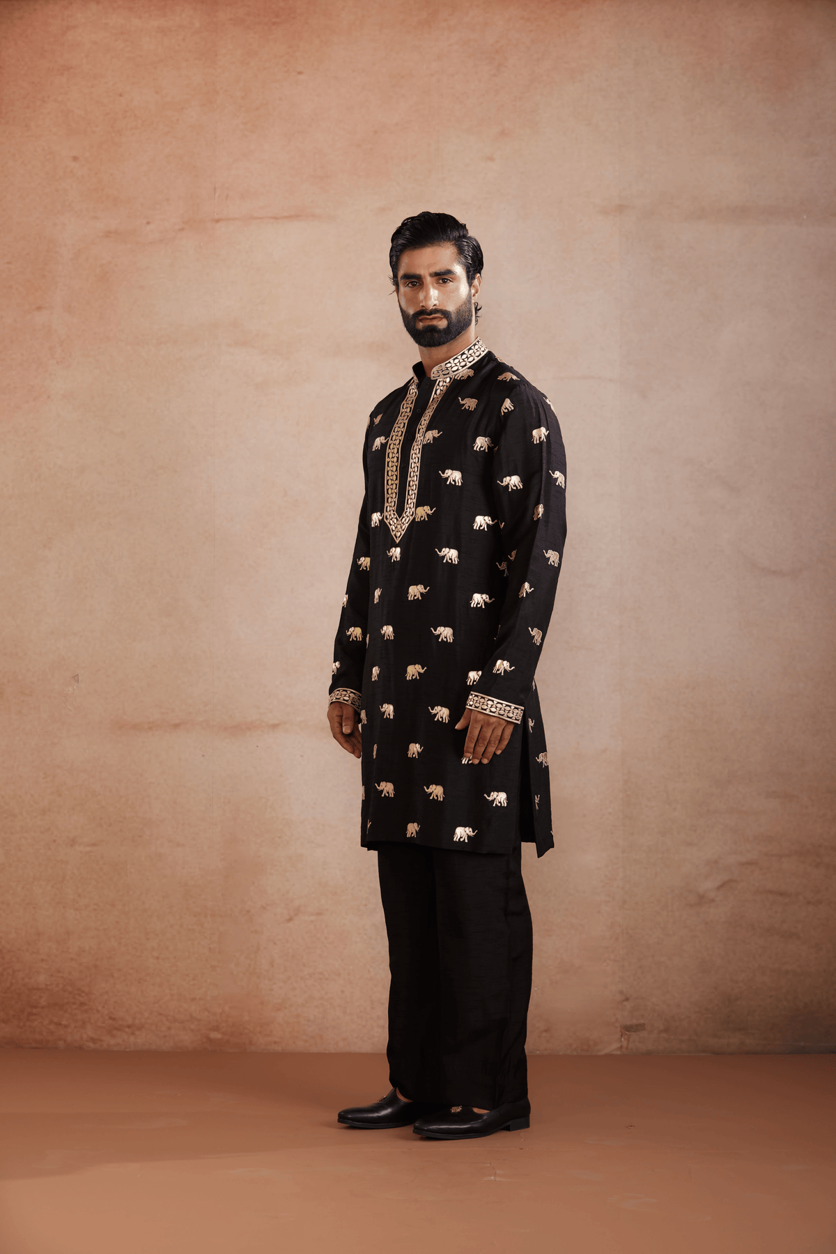 Black Raw Silk Kurta Set
