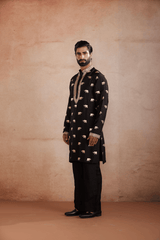 Black Raw Silk Kurta Set