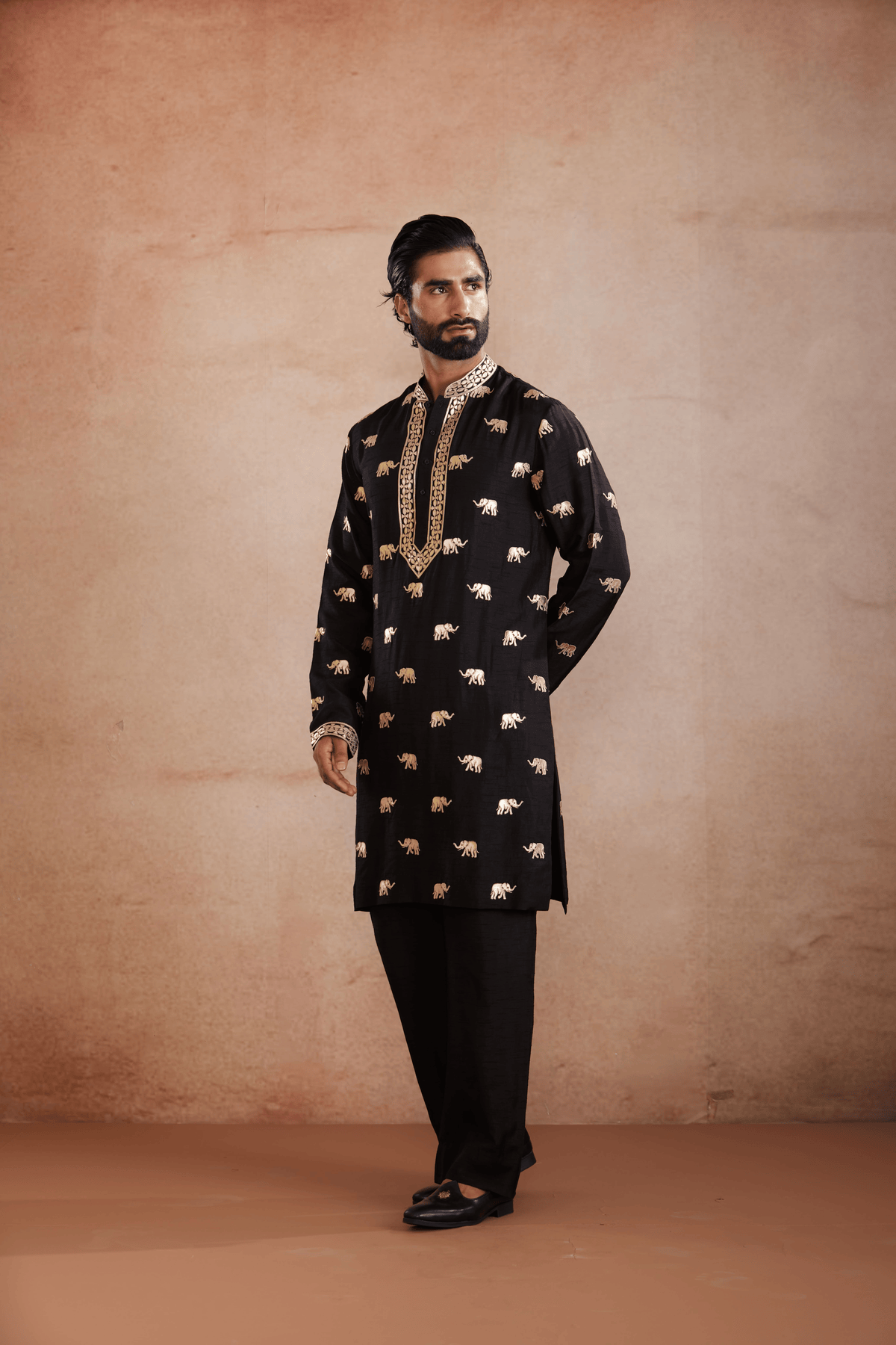 Black Raw Silk Kurta Set