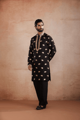 Black Raw Silk Kurta Set