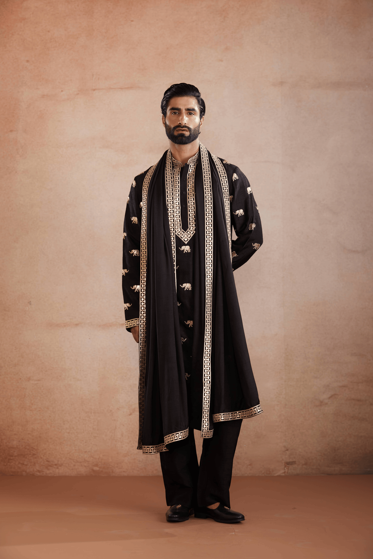 Black Raw Silk Kurta Set