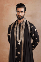 Black Raw Silk Kurta Set