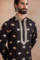 Black Raw Silk Kurta Set