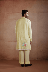 Lemon Yellow Raw Silk Kurta Set