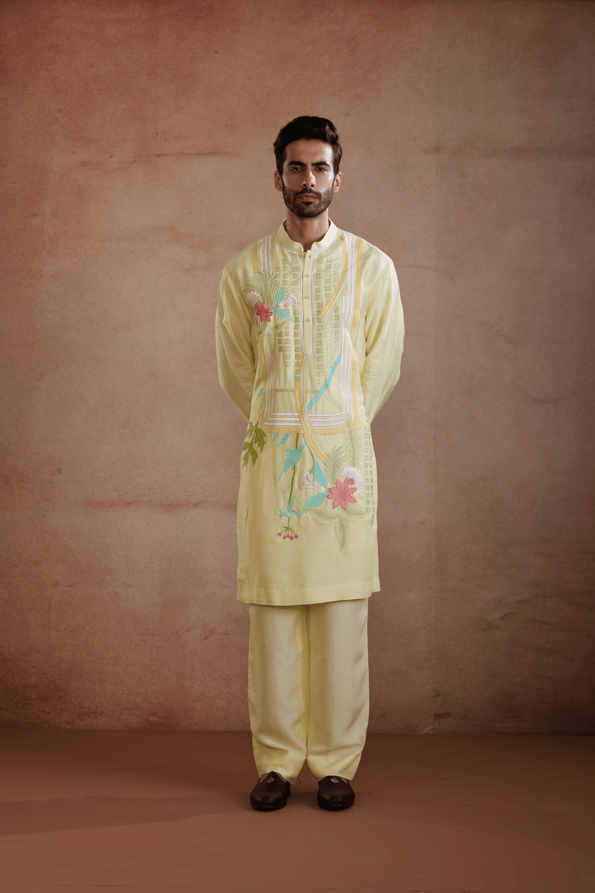 Lemon Yellow Raw Silk Kurta Set