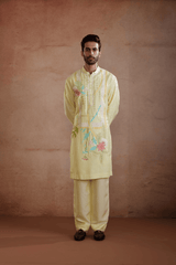 Lemon Yellow Raw Silk Kurta Set