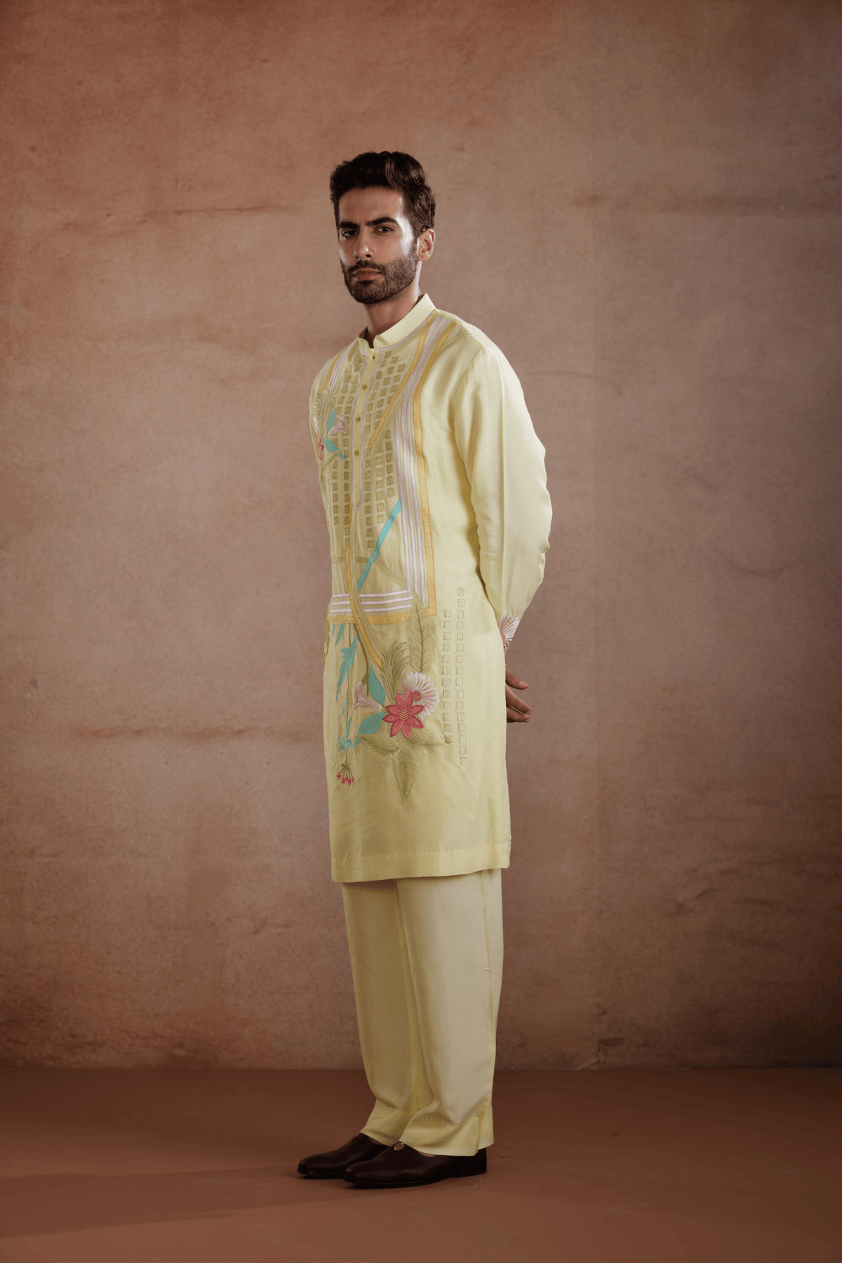 Lemon Yellow Raw Silk Kurta Set