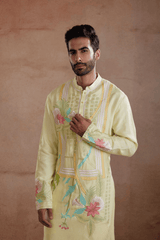 Lemon Yellow Raw Silk Kurta Set