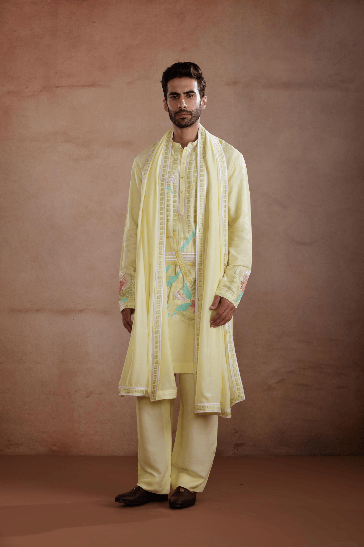 Lemon Yellow Raw Silk Kurta Set