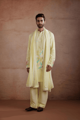 Lemon Yellow Raw Silk Kurta Set