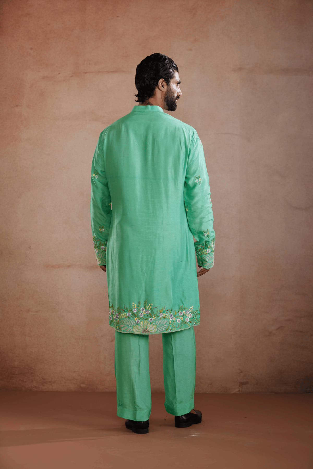 Sea Green Raw Silk Kurta Set