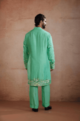 Sea Green Raw Silk Kurta Set
