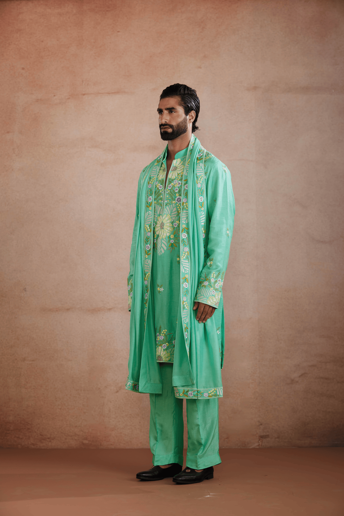 Sea Green Raw Silk Kurta Set