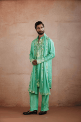 Sea Green Raw Silk Kurta Set