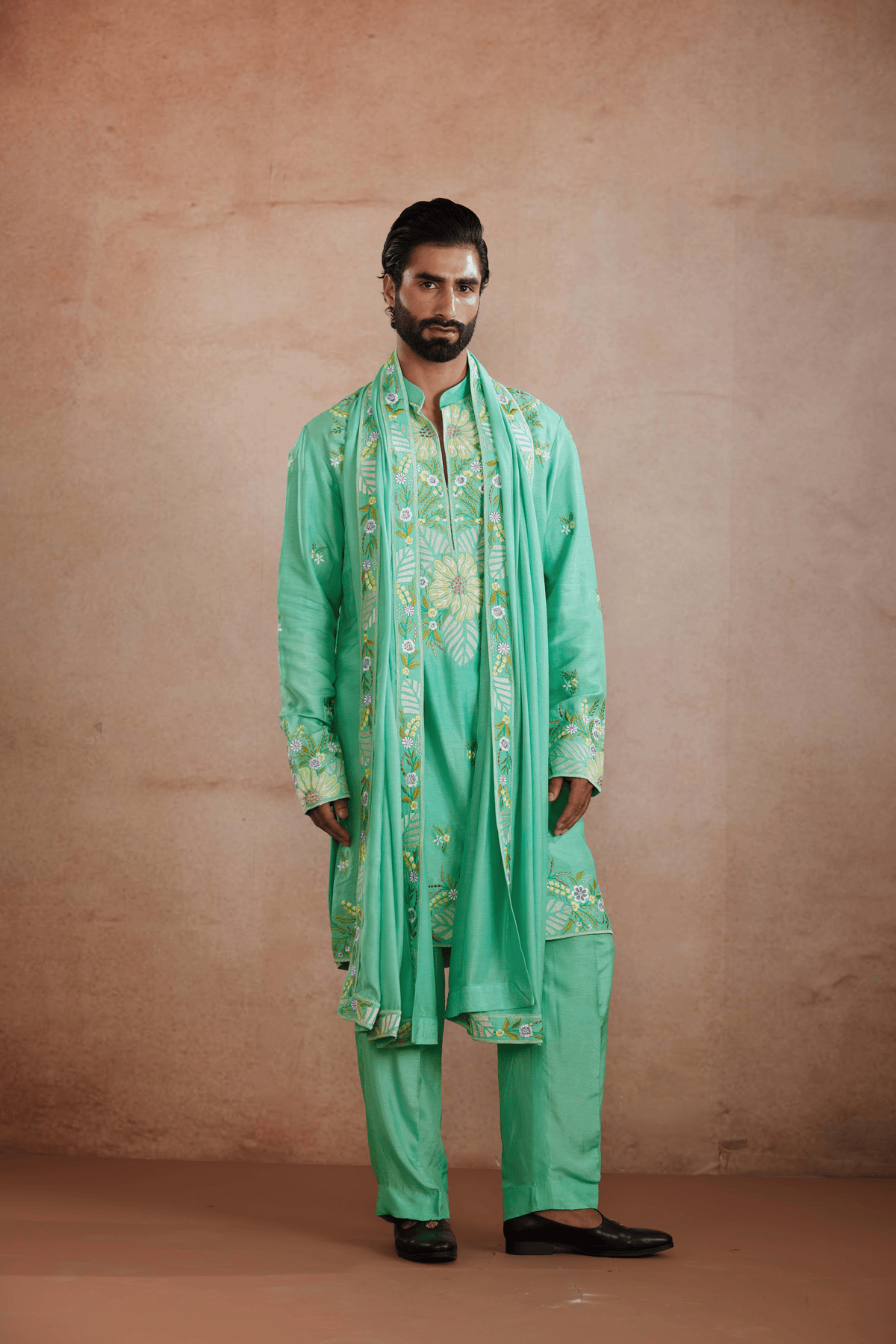 Sea Green Raw Silk Kurta Set