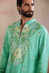 Sea Green Raw Silk Kurta Set