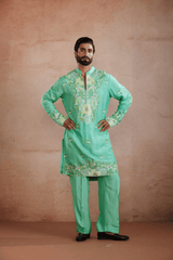Sea Green Raw Silk Kurta Set