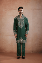 Emerald Green Raw Silk Kurta Set
