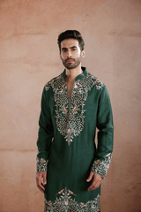 Emerald Green Raw Silk Kurta Set