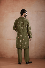 Olive Green Golden Embroidery Kurta Set