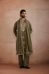 Olive Green Golden Embroidery Kurta Set