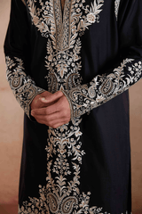 Black Raw Silk Kurta Set with Silver and Gold Zari