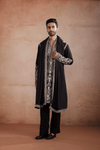 Black Raw Silk Kurta Set with Silver and Gold Zari