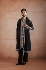 Black Raw Silk Kurta Set with Silver and Gold Zari